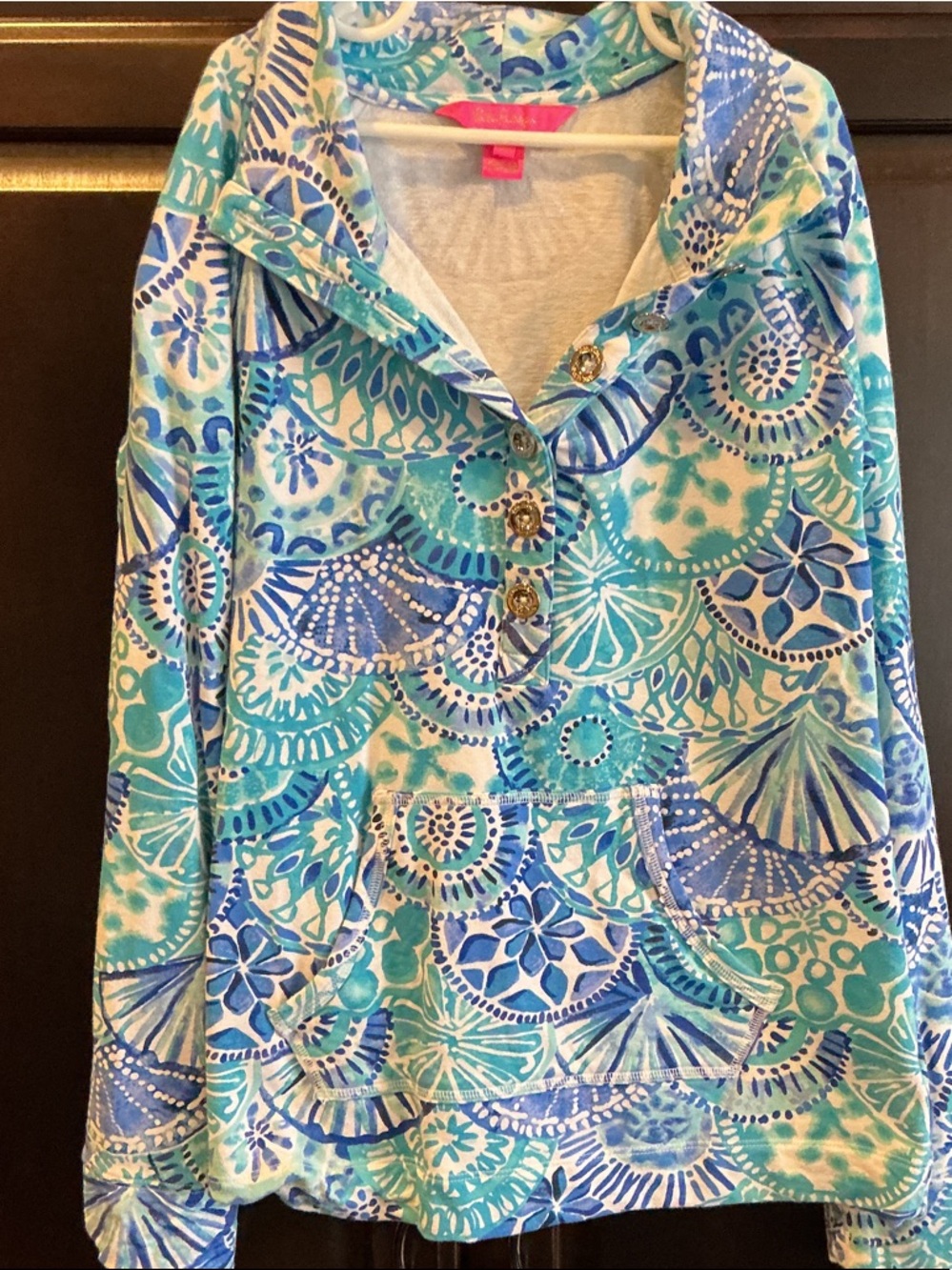 Lilly Pulitzer Blue & Aqua Patterned Hooded Pullover